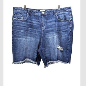NWOT Lane Bryant High Rise Stretch Distress Denim Bermuda Shorts Plus Sz 24